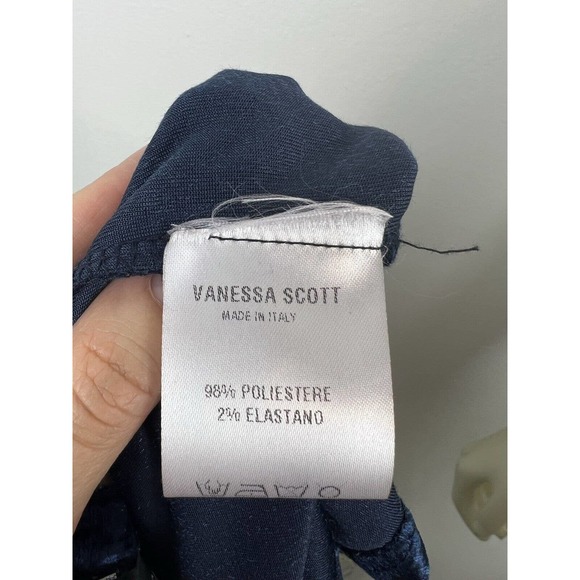 Vanessa Scott Blue Velvet Cold Shoulder Top S Tie Sleeve Open Shoulder Small - Picture 10 of 11